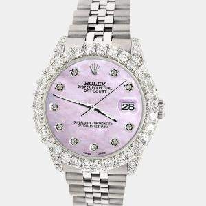 Rolex Custom Pink 2.95ct Diamond Stainless Steel Datejust Automatic Women's Wristwatch 31 mm