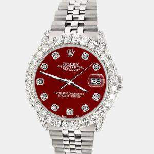 Rolex Custom Imperial Red 2.95ct Diamond Stainless Steel Datejust Automatic Women's Wristwatch 31 mm