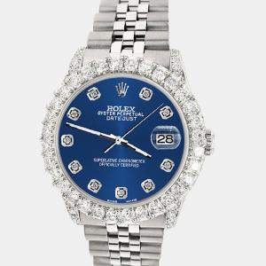 Rolex Custom Cobalt Blue 2.95ct Diamond Stainless Steel Datejust Automatic Women's Wristwatch 31 mm
