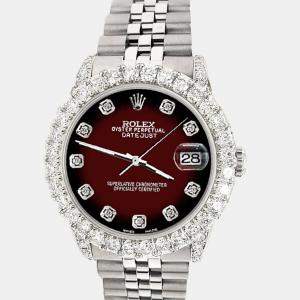 Rolex Custom Maroon Vignette 2.95ct Diamond Stainless Steel Datejust Automatic Women's Wristwatch 31 mm