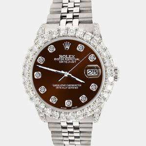 Rolex Custom Chocolate 2.95ct Diamond Stainless Steel Datejust Automatic Women's Wristwatch 31 mm