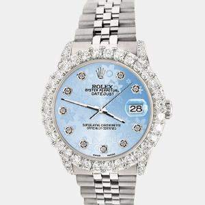 Rolex Custom Blue 2.95ct Diamond Stainless Steel Datejust Automatic Women's Wristwatch 31 mm
