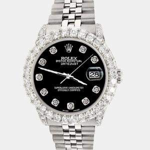 Rolex Custom Black 2.95ct Diamond Stainless Steel Datejust Automatic Women's Wristwatch 31 mm