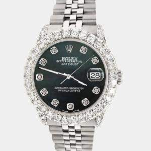 Rolex Custom Black MOP 2.95ct Diamond Stainless Steel Datejust Automatic Women's Wristwatch 31 mm