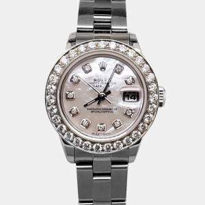 Rolex Custom White MOP 1.3ct Diamond Stainless Steel Datejust Automatic Women's Wristwatch 26 mm