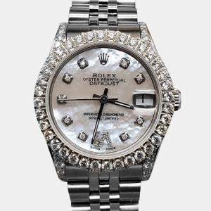 Rolex Custom White MOP 2.95ct Diamond Stainless Steel Datejust Automatic Women's Wristwatch 31 mm