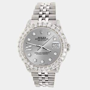 Rolex Custom Grey 2.95ct Diamond Stainless Steel Datejust Automatic Women's Wristwatch 31 mm