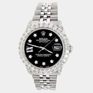 Rolex Custom Black 2.95ct Diamond Stainless Steel Datejust Automatic Women's Wristwatch 31 mm