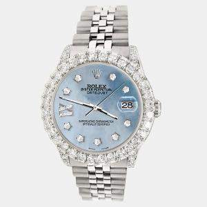 Rolex Custom Sky Blue MOP 2.95ct Diamond Stainless Steel Datejust Automatic Women's Wristwatch 31 mm