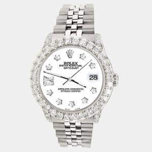 Rolex Custom White 2.95ct Diamond Stainless Steel Datejust Automatic Women's Wristwatch 31 mm