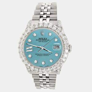 Rolex Custom Turquoise 2.95ct Diamond Stainless Steel Datejust Automatic Women's Wristwatch 31 mm