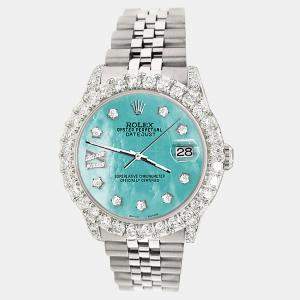Rolex Custom Aquamarine MOP 2.95ct Diamond Stainless Steel Datejust Automatic Women's Wristwatch 31 mm