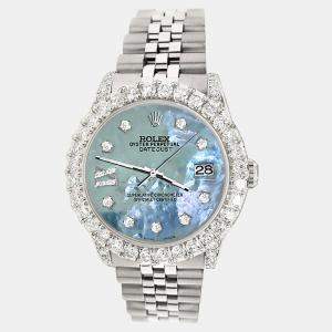 Rolex Custom Tahitian Blue MOP 2.95ct Diamond Stainless Steel Datejust Automatic Women's Wristwatch 31 mm