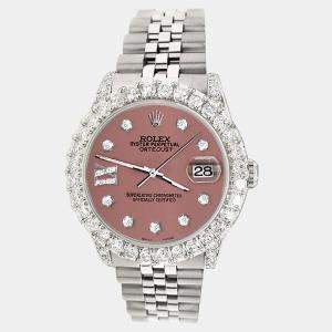 Rolex Custom Salmon 2.95ct Diamond Stainless Steel Datejust Automatic Women's Wristwatch 31 mm