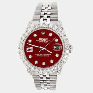 Rolex Custom Imperial Red 2.95ct Diamond Stainless Steel Datejust Automatic Women's Wristwatch 31 mm