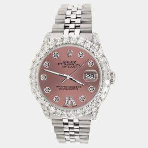 Rolex Custom Salmon 2.95ct Diamond Stainless Steel Datejust Automatic Women's Wristwatch 31 mm