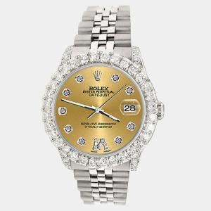 Rolex Custom Champagne 2.95ct Diamond Stainless Steel Datejust Automatic Women's Wristwatch 31 mm