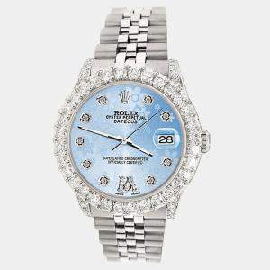 Rolex Custom Blue 2.95ct Diamond Stainless Steel Datejust Automatic Women's Wristwatch 31 mm