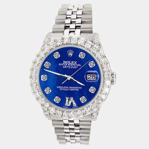 Rolex Custom Royal Blue MOP  2.95ct Diamond Stainless Steel Datejust Automatic Women's Wristwatch 31 mm