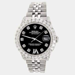 Rolex Custom Black 2.95ct Diamond Stainless Steel Datejust Automatic Women's Wristwatch 31 mm