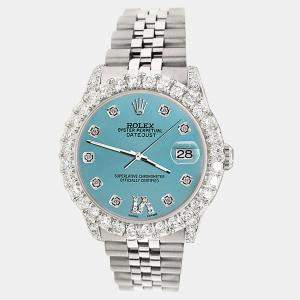 Rolex Custom Turquoise 2.95ct Diamond Stainless Steel Datejust Automatic Women's Wristwatch 31 mm