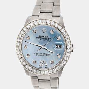 Rolex Custom Sky Blue MOP 1.62ct Diamond Stainless Steel Datejust Automatic Women's Wristwatch 31 mm
