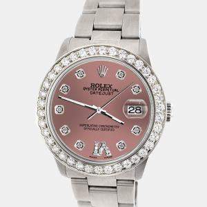 Rolex Custom Salmon 1.62ct Diamond Stainless Steel Datejust Automatic Women's Wristwatch 31 mm
