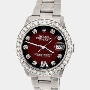 Rolex Custom Maroon Vignette 1.62ct Diamond Stainless Steel Datejust Automatic Women's Wristwatch 31 mm