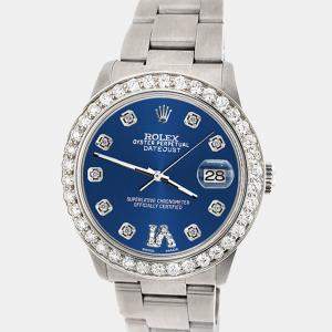 Rolex Custom Cobalt Blue 1.62ct Diamond Stainless Steel Datejust Automatic Women's Wristwatch 31 mm