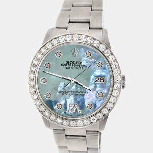 Rolex Custom Tahitian Blue MOP 1.62ct Diamond Stainless Steel Datejust Automatic Women's Wristwatch 31 mm