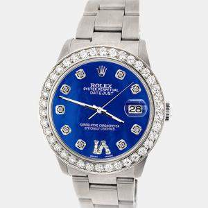 Rolex Custom Royal Blue MOP 1.62ct Diamond Stainless Steel Datejust Automatic Women's Wristwatch 31 mm
