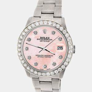 Rolex Custom Royal Pink MOP 1.62ct Diamond Stainless Steel Datejust Automatic Women's Wristwatch 31 mm