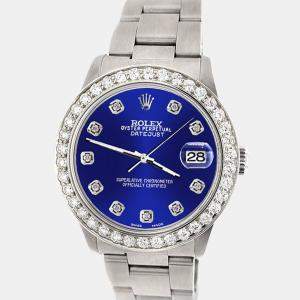 Rolex Custom Navy Blue 1.62ct Diamond Stainless Steel Datejust Automatic Women's Wristwatch 31 mm