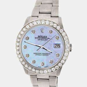 Rolex Custom Purple MOP 1.62ct Diamond Stainless Steel Datejust Automatic Women's Wristwatch 31 mm