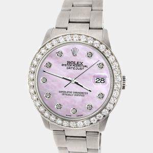 Rolex Custom Pink 1.62ct Diamond Stainless Steel Datejust Automatic Women's Wristwatch 31 mm