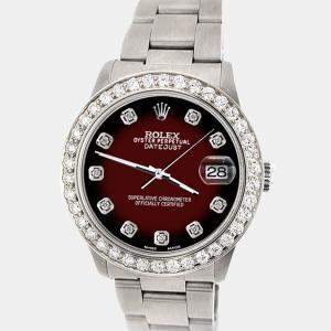 Rolex Custom Maroon Vignette 1.62ct Diamond Stainless Steel Datejust Automatic Women's Wristwatch 31 mm