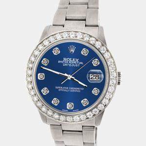 Rolex Custom Cobalt Blue 1.62ct Diamond Stainless Steel Datejust Automatic Women's Wristwatch 31 mm