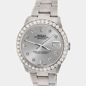 Rolex Custom Silver 1.62ct Diamond Stainless Steel Datejust Automatic Women's Wristwatch 31 mm