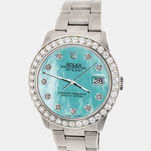 Rolex Custom Aquamarine MOP 1.62ct Diamond Stainless Steel Datejust Automatic Women's Wristwatch 31 mm