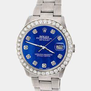 Rolex Custom Royal Blue MOP 1.62ct Diamond Stainless Steel Datejust Automatic Women's Wristwatch 31 mm