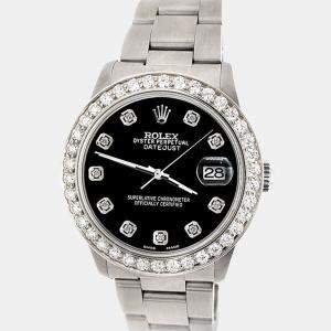Rolex Custom Black 1.62ct Diamond Stainless Steel Datejust Automatic Women's Wristwatch 31 mm