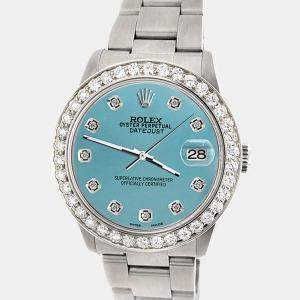Rolex Custom Turquoise 1.62ct Diamond Stainless Steel Datejust Automatic Women's Wristwatch 31 mm