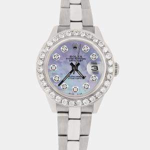 Rolex Custom Aqua Purple MOP 1.3ct Diamond Stainless Steel Datejust Automatic Women's Wristwatch 26 mm