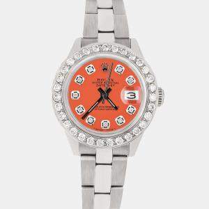 Rolex Custom Tiger Orange 1.3CT Diamond Stainless Steel Datejust  Automatic Women's Wristwatch 26mm