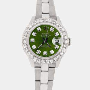 Rolex Custom Chartreuse Green 1.3CT Diamond Stainless Steel Datejust  Automatic Women's Wristwatch 26mm