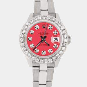 Rolex Custom Crimson 1.3CT Diamond Stainless Steel Datejust  Automatic Women's Wristwatch 26mm