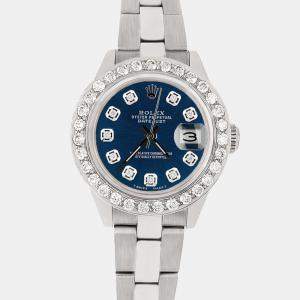 Rolex Custom Blue 1.3CT Diamond Stainless Steel Datejust  Automatic Women's Wristwatch 26mm