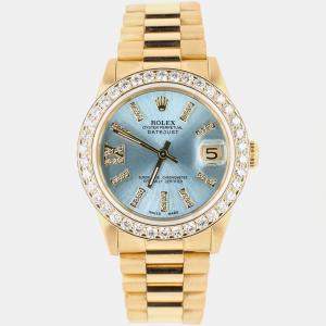 Rolex Custom Ice Blue Diamond 18K Yellow Gold President Datejust  Automatic Women's Wristwatch 31mm
