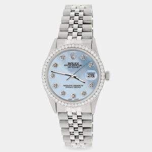 Rolex Custom Sky Blue 1.1CT Diamond Stainless Steel Datejust  Automatic Men's Wristwatch 36mm
