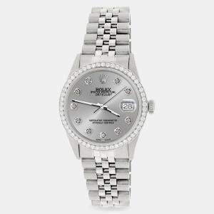 Rolex Custom Silver 1.1CT Diamond Stainless Steel Datejust  Automatic Men's Wristwatch 36mm